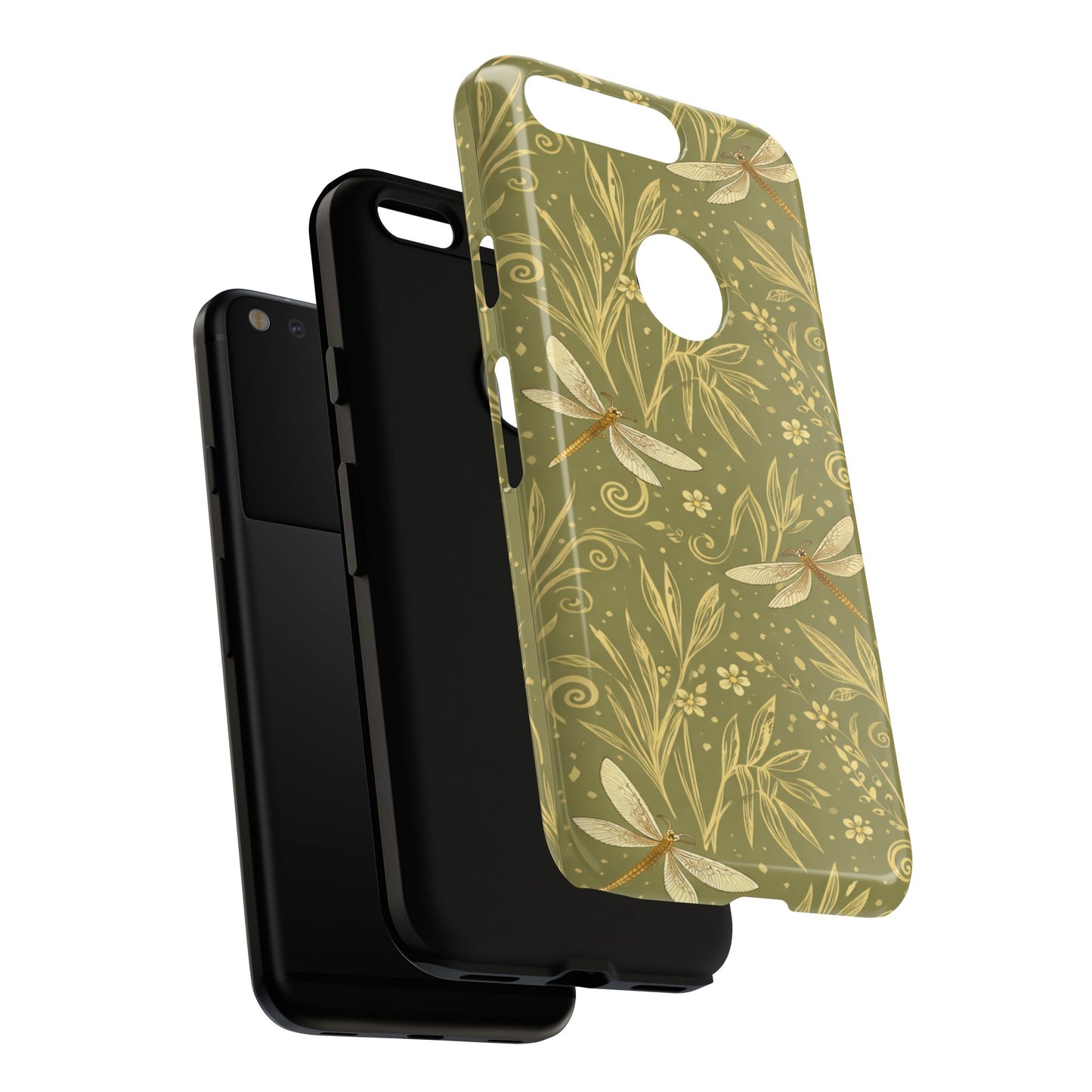 Phone Case - Olive Green Dragonfly Floral Tough Case