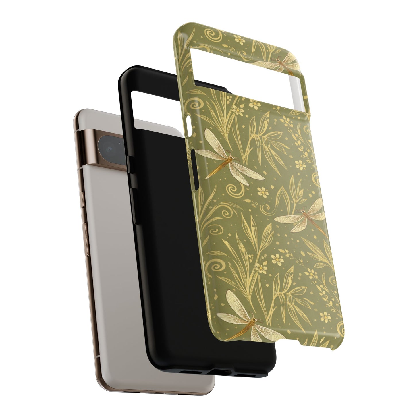 Phone Case - Olive Green Dragonfly Floral Tough Case
