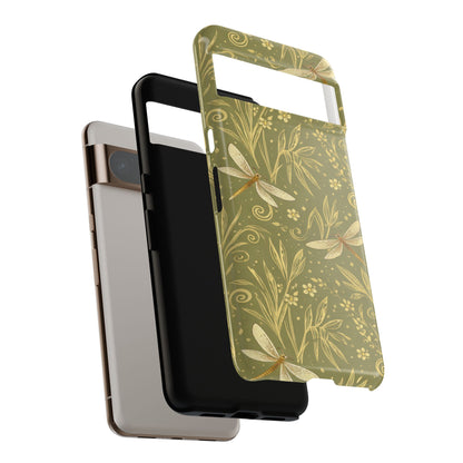 Phone Case - Olive Green Dragonfly Floral Tough Case