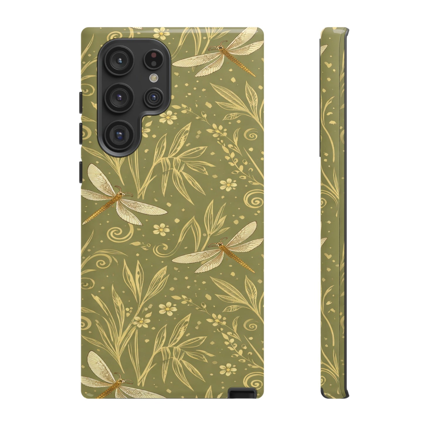 Phone Case - Olive Green Dragonfly Floral Tough Case