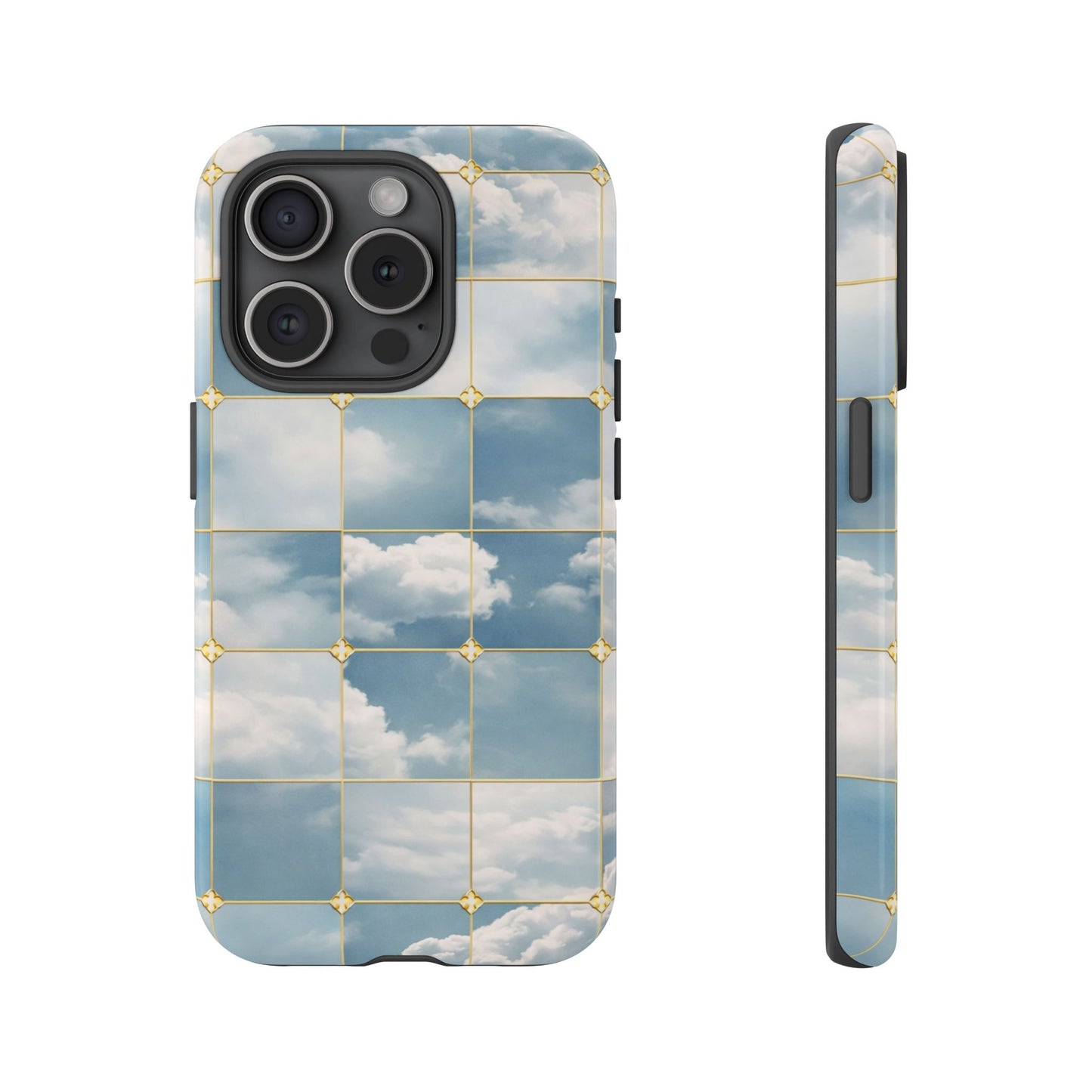 Cloud Tile Tough Phone Case — Blue Sky Grid Protective Cover