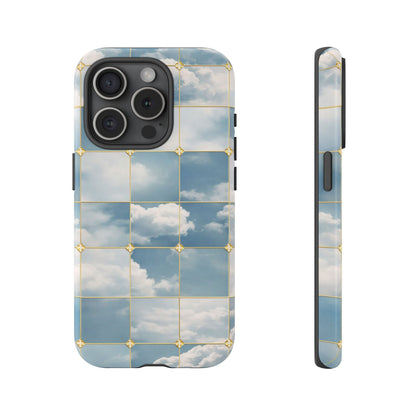 Cloud Tile Tough Phone Case — Blue Sky Grid Protective Cover