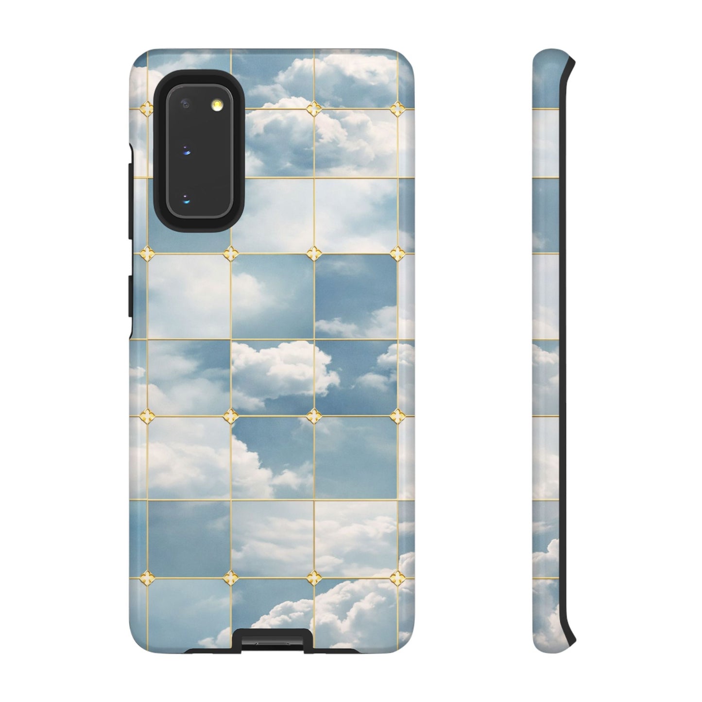 Cloud Tile Tough Phone Case — Blue Sky Grid Protective Cover