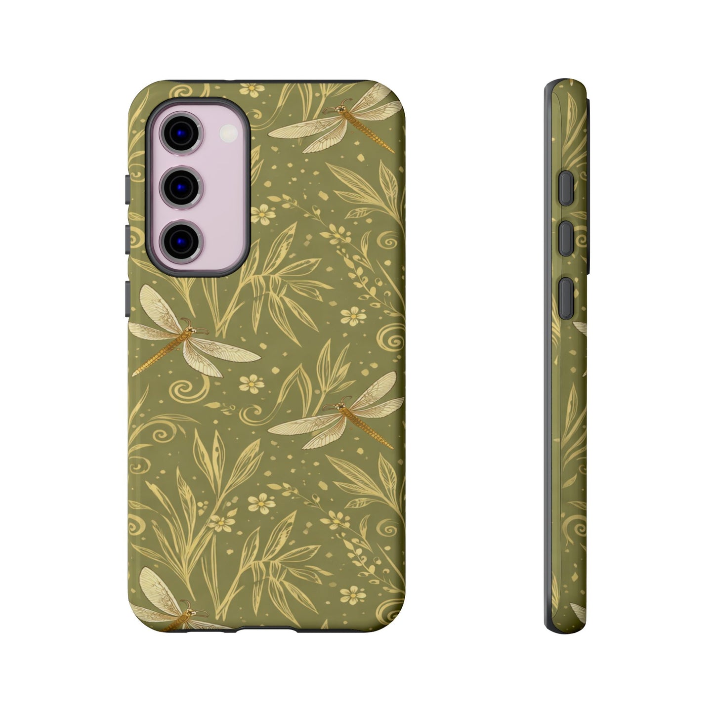 Phone Case - Olive Green Dragonfly Floral Tough Case