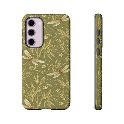 Phone Case - Olive Green Dragonfly Floral Tough Case