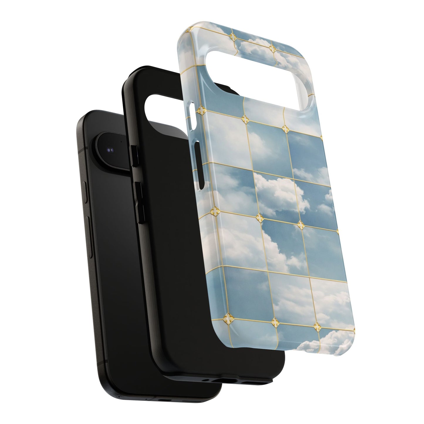 Cloud Tile Tough Phone Case — Blue Sky Grid Protective Cover