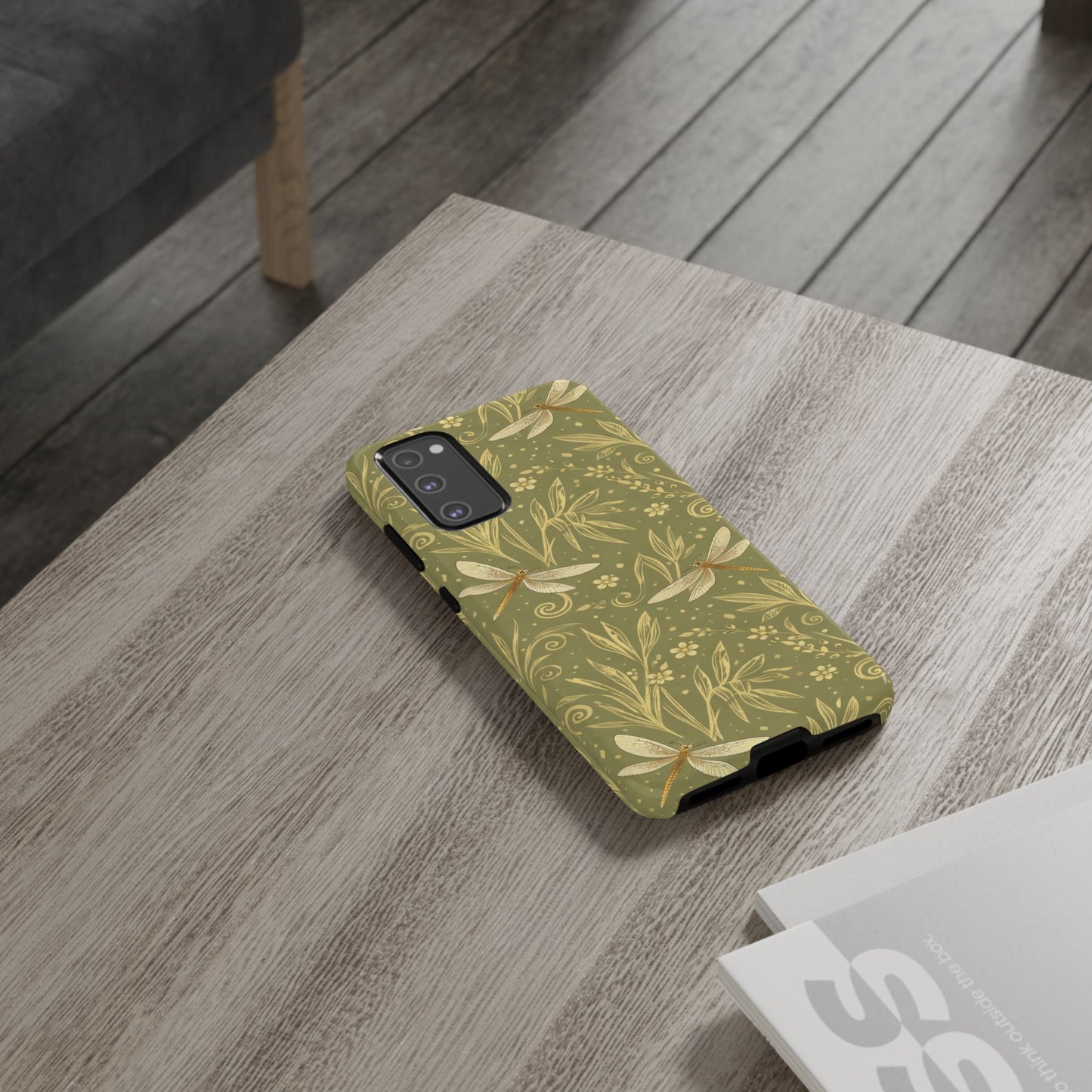 Phone Case - Olive Green Dragonfly Floral Tough Case
