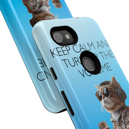 "Keep calm and turn up the volume" Mobile Phone Case (blue)
