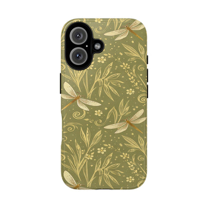 Phone Case - Olive Green Dragonfly Floral Tough Case