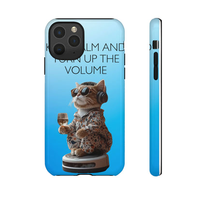 "Keep calm and turn up the volume" Mobile Phone Case (blue)
