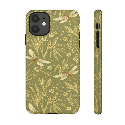 Phone Case - Olive Green Dragonfly Floral Tough Case