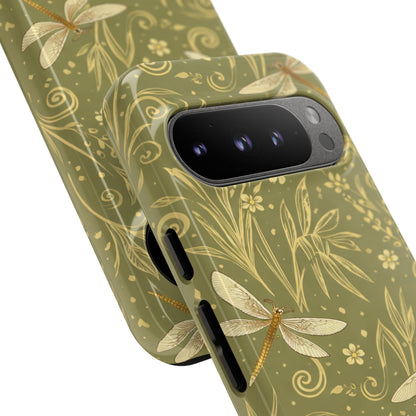 Phone Case - Olive Green Dragonfly Floral Tough Case