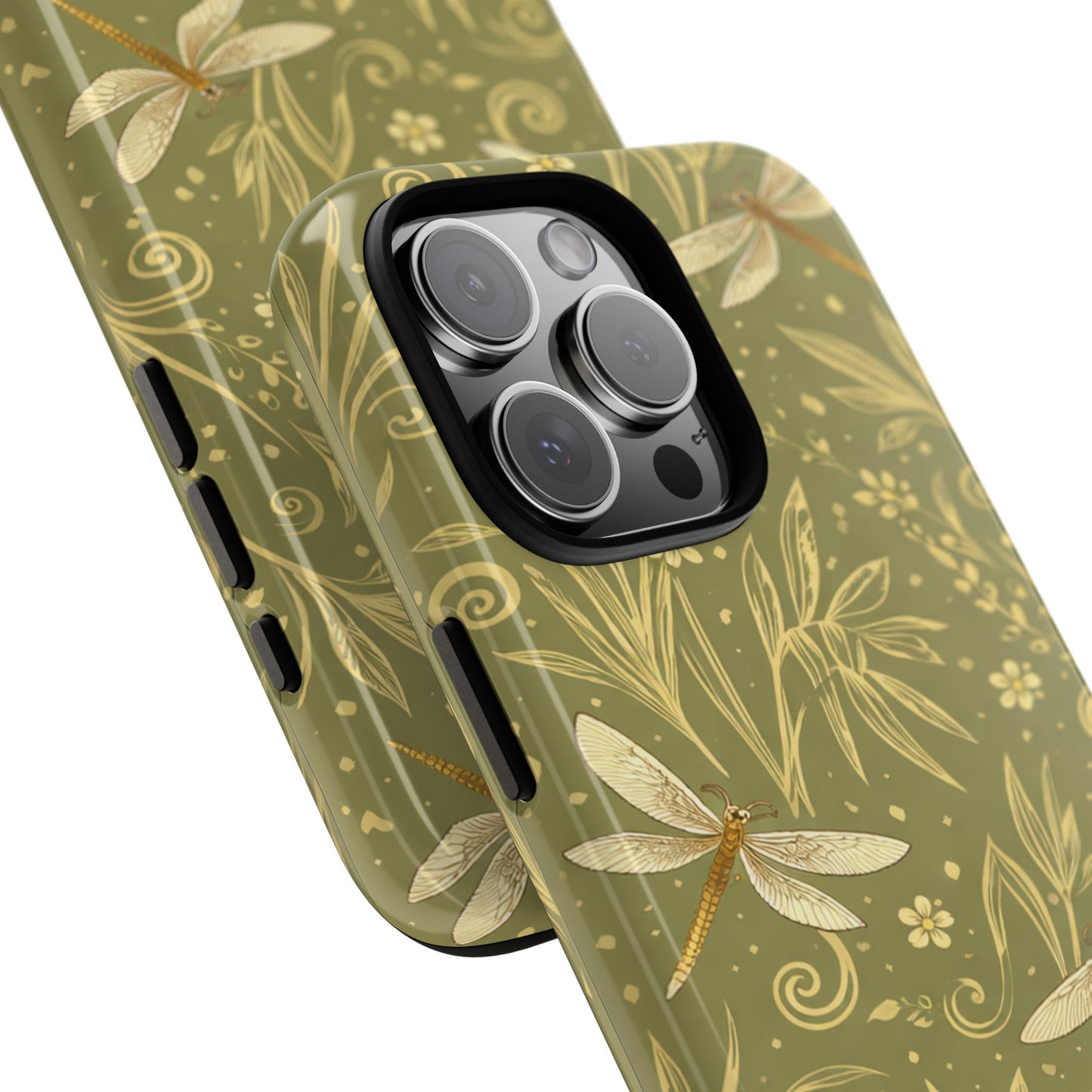 Phone Case - Olive Green Dragonfly Floral Tough Case