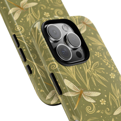 Phone Case - Olive Green Dragonfly Floral Tough Case
