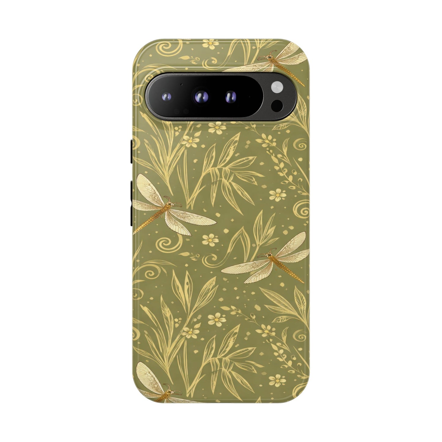 Phone Case - Olive Green Dragonfly Floral Tough Case