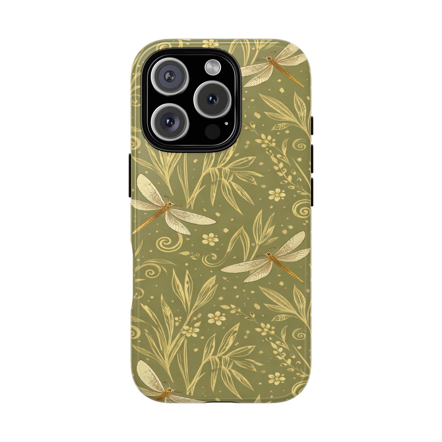 Phone Case - Olive Green Dragonfly Floral Tough Case