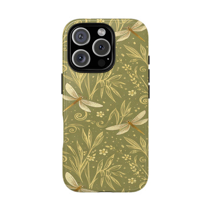 Phone Case - Olive Green Dragonfly Floral Tough Case