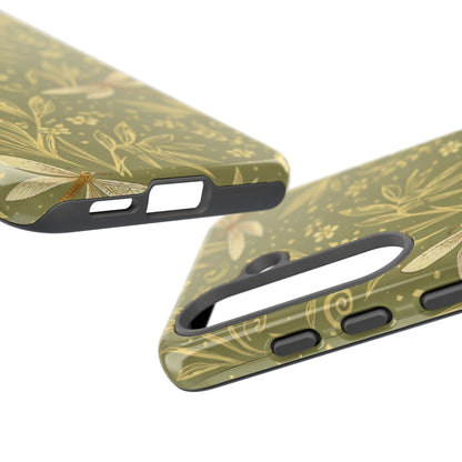 Phone Case - Olive Green Dragonfly Floral Tough Case