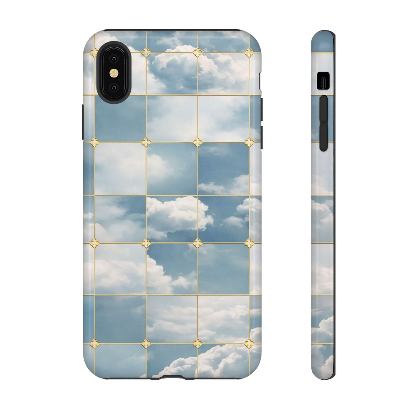 Cloud Tile Tough Phone Case — Blue Sky Grid Protective Cover