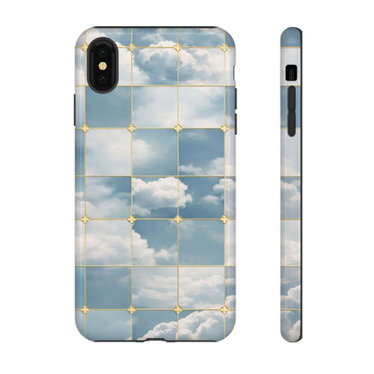 Cloud Tile Tough Phone Case — Blue Sky Grid Protective Cover