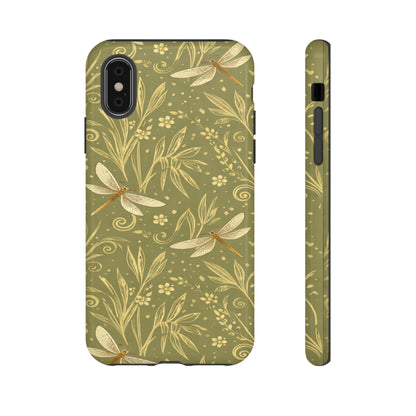 Phone Case - Olive Green Dragonfly Floral Tough Case