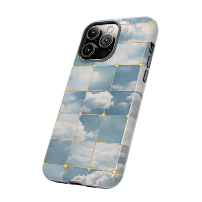 Cloud Tile Tough Phone Case — Blue Sky Grid Protective Cover