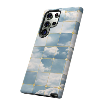 Cloud Tile Tough Phone Case — Blue Sky Grid Protective Cover