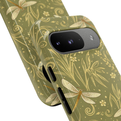 Phone Case - Olive Green Dragonfly Floral Tough Case