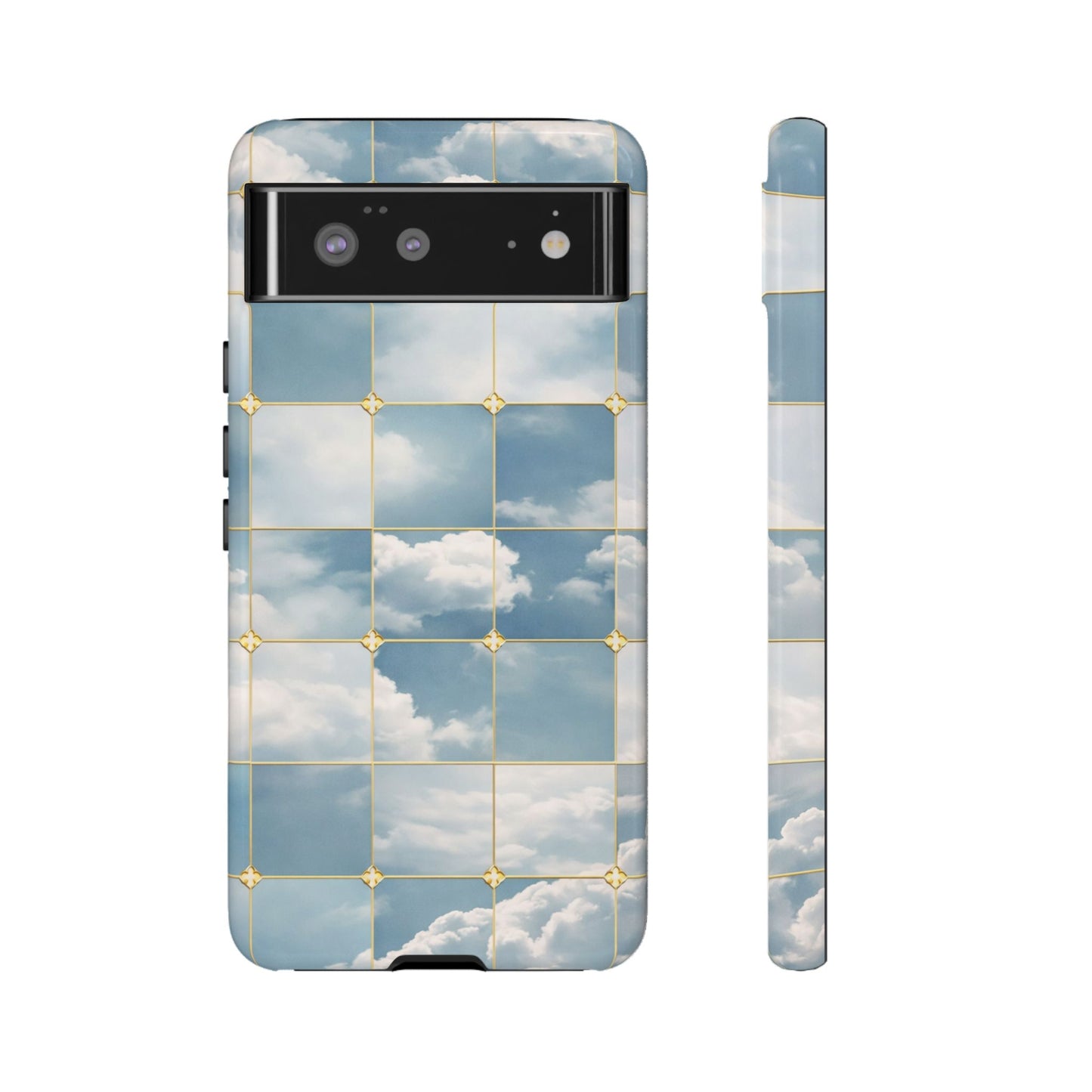 Cloud Tile Tough Phone Case — Blue Sky Grid Protective Cover
