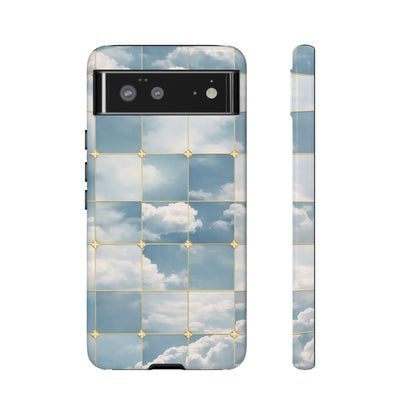 Cloud Tile Tough Phone Case — Blue Sky Grid Protective Cover