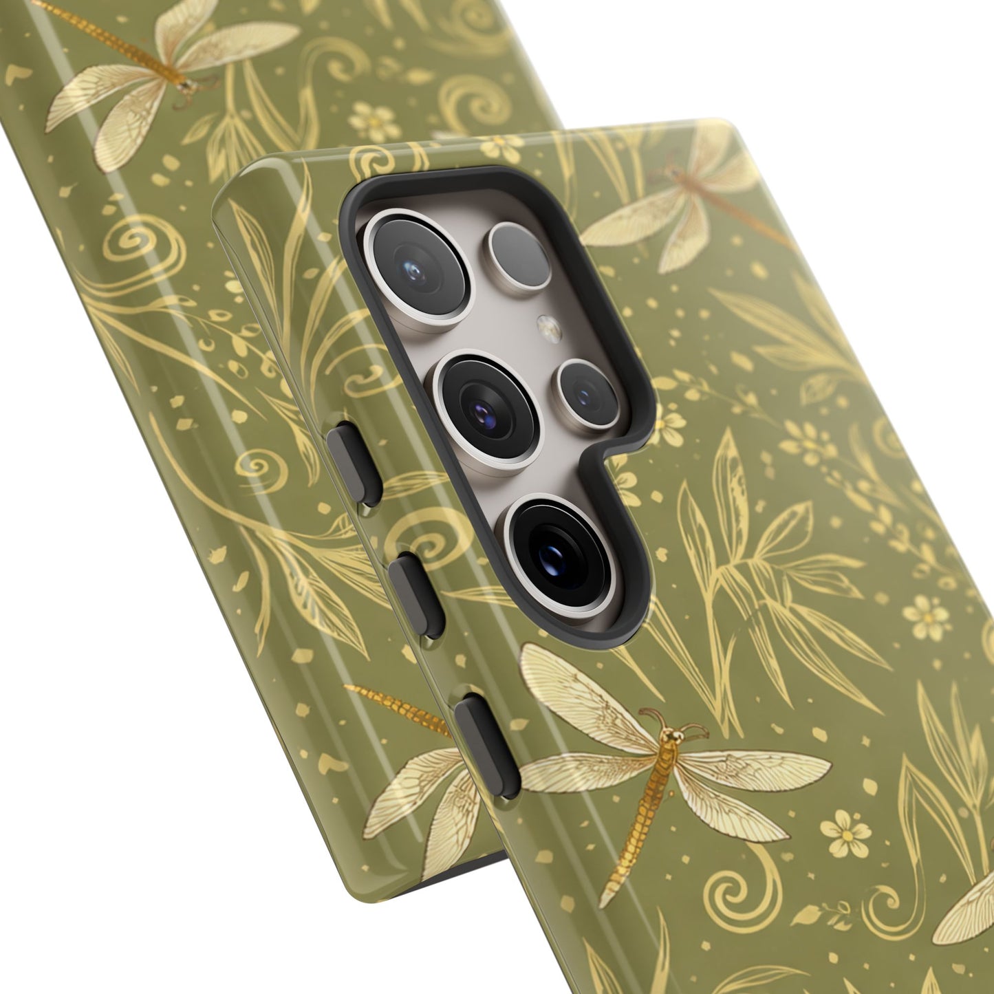 Phone Case - Olive Green Dragonfly Floral Tough Case