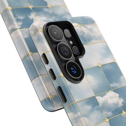 Cloud Tile Tough Phone Case — Blue Sky Grid Protective Cover