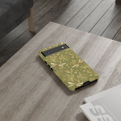 Phone Case - Olive Green Dragonfly Floral Tough Case