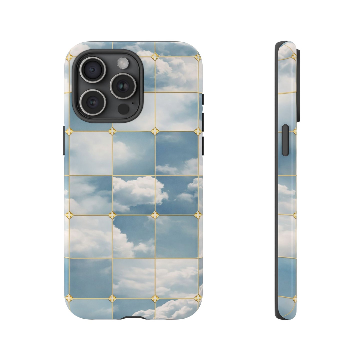 Cloud Tile Tough Phone Case — Blue Sky Grid Protective Cover