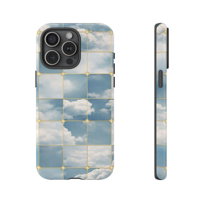 Cloud Tile Tough Phone Case — Blue Sky Grid Protective Cover