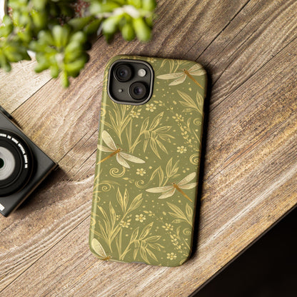 Phone Case - Olive Green Dragonfly Floral Tough Case