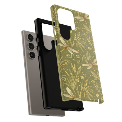 Phone Case - Olive Green Dragonfly Floral Tough Case