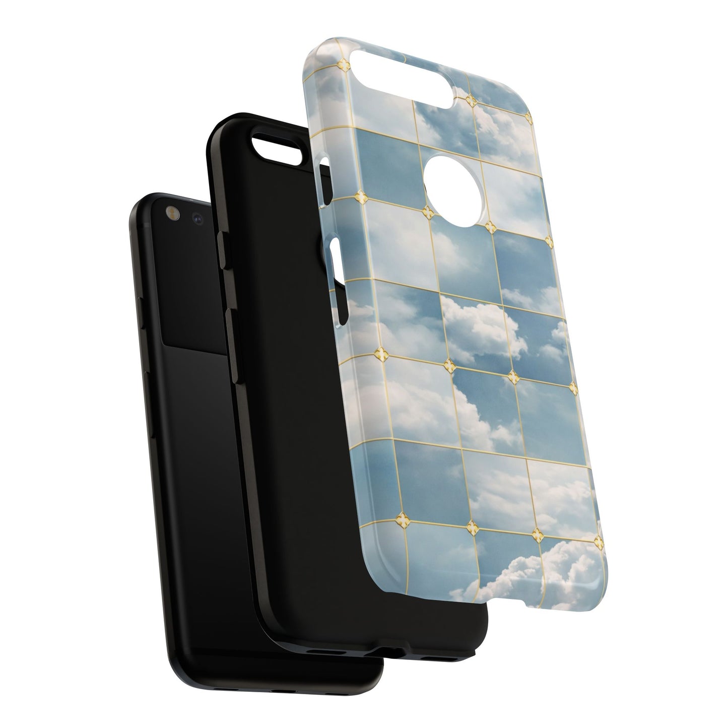 Cloud Tile Tough Phone Case — Blue Sky Grid Protective Cover