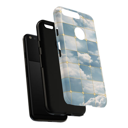 Cloud Tile Tough Phone Case — Blue Sky Grid Protective Cover