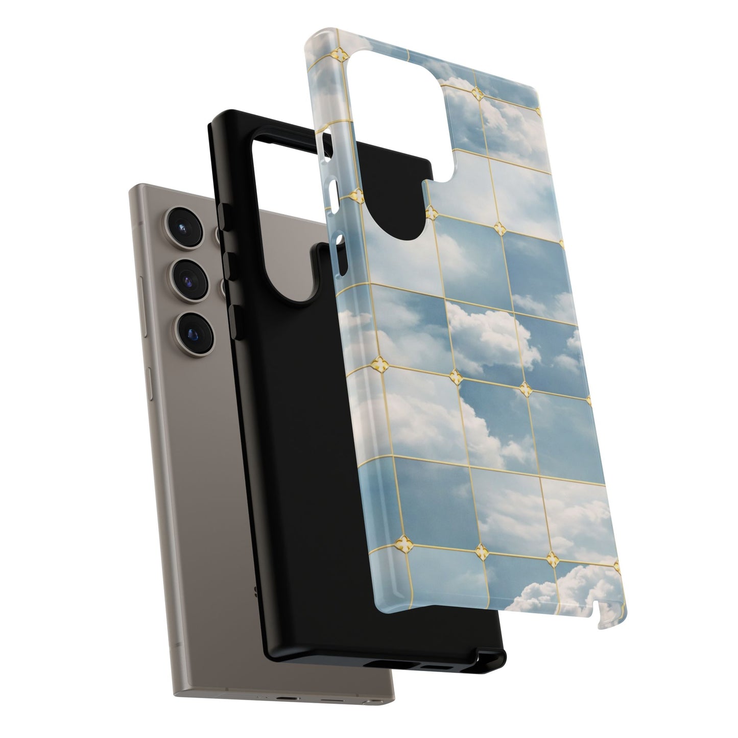 Cloud Tile Tough Phone Case — Blue Sky Grid Protective Cover