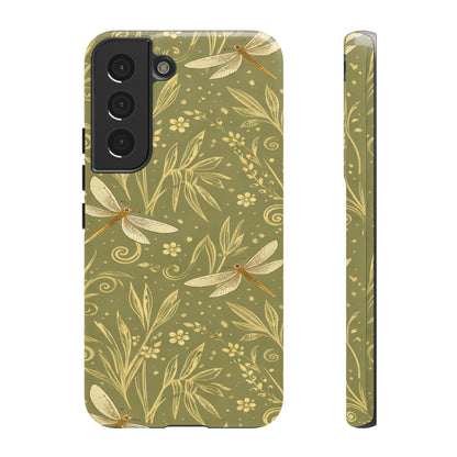 Phone Case - Olive Green Dragonfly Floral Tough Case