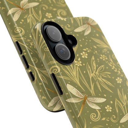 Phone Case - Olive Green Dragonfly Floral Tough Case