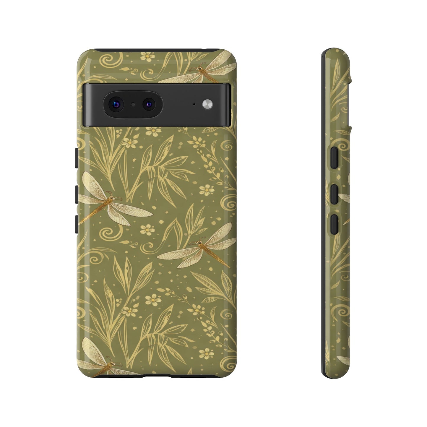 Phone Case - Olive Green Dragonfly Floral Tough Case