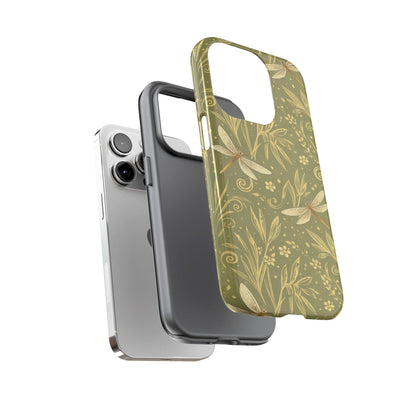 Phone Case - Olive Green Dragonfly Floral Tough Case