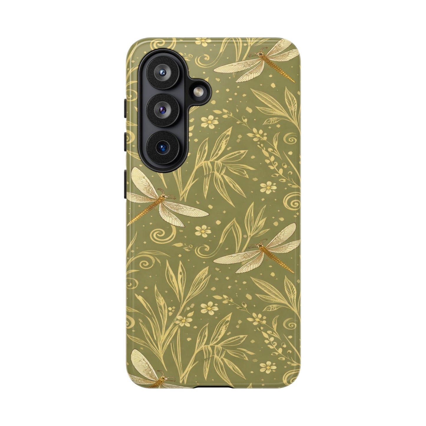 Phone Case - Olive Green Dragonfly Floral Tough Case