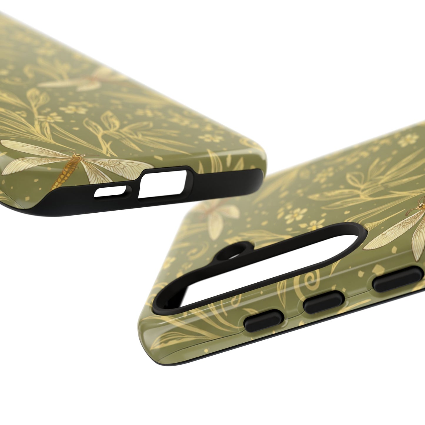 Phone Case - Olive Green Dragonfly Floral Tough Case