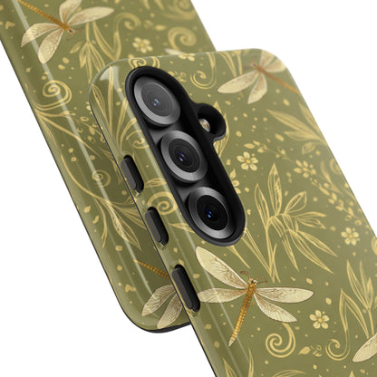 Phone Case - Olive Green Dragonfly Floral Tough Case