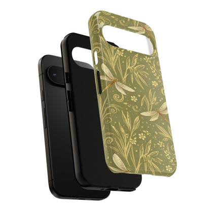 Phone Case - Olive Green Dragonfly Floral Tough Case