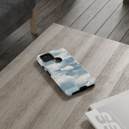 Cloud Tile Tough Phone Case — Blue Sky Grid Protective Cover