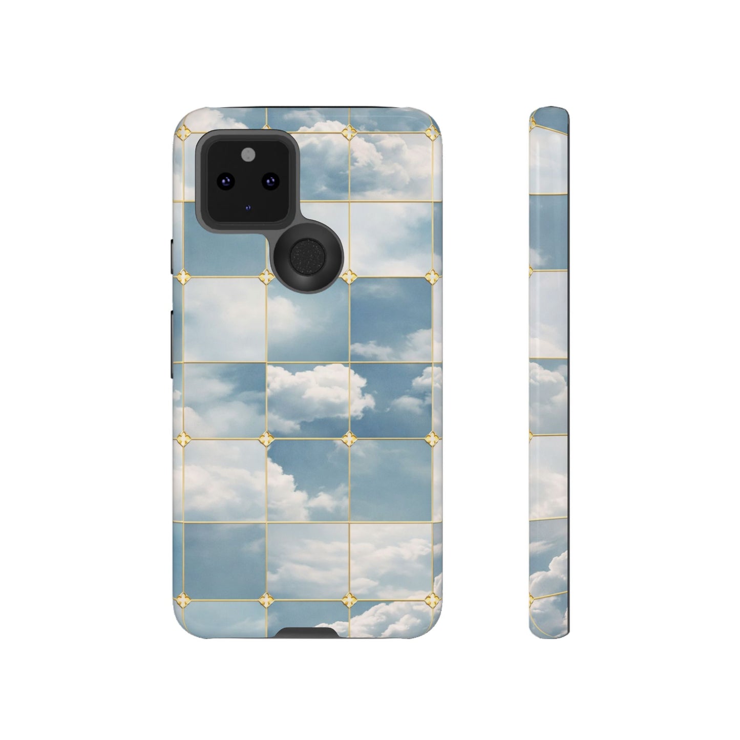 Cloud Tile Tough Phone Case — Blue Sky Grid Protective Cover